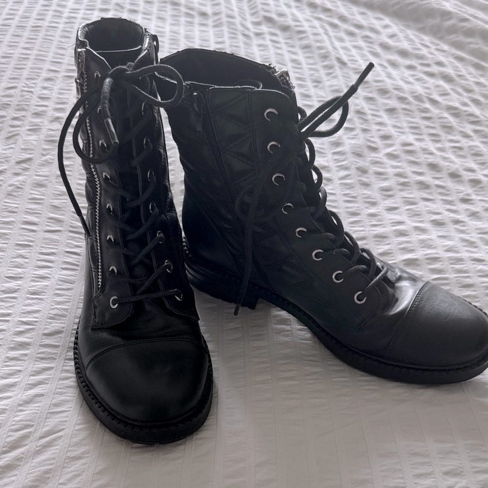 GBG Los Angeles Black Lace-Up Combat Boots